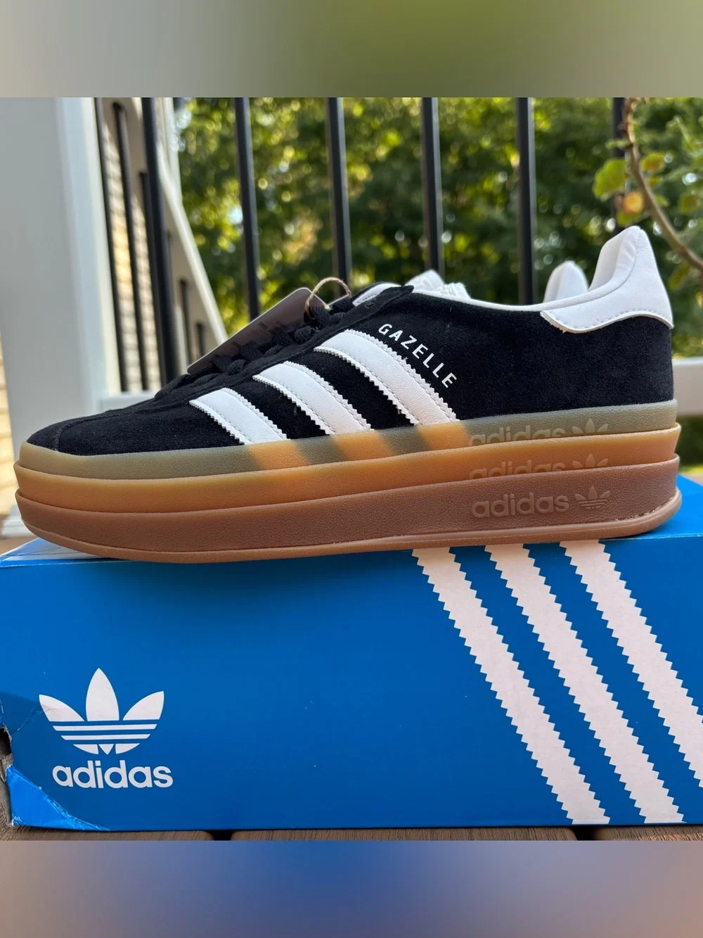 adidas Gazelle Platform Sneakers in Black, White. Gum bottom. Women’s 8